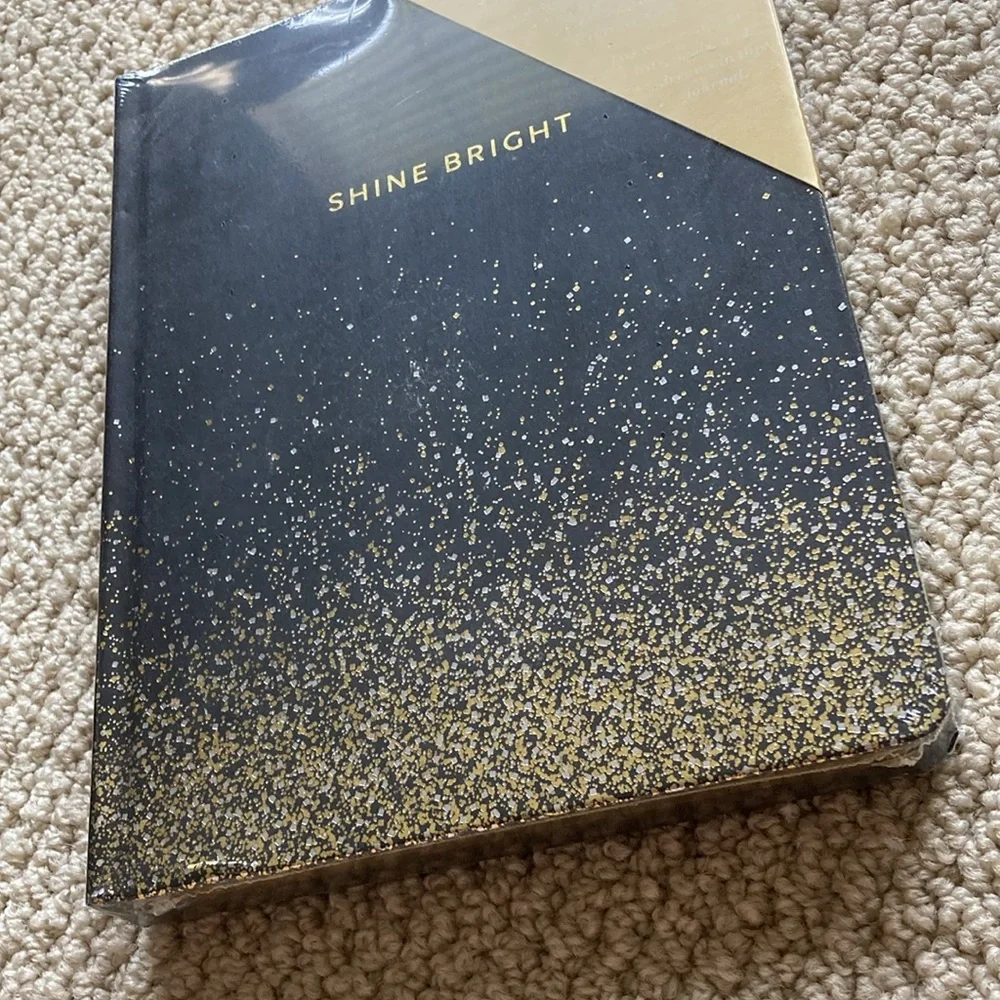 NEW Shine Bright Productivity Journal Black Gold Dotted Sparkles 8.25” x 6.25”
